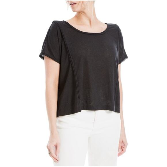 Max Studio Black Linen Blend Boxy Scoop Neck Short Sleeve Tee M NWT - Picture 3 of 8